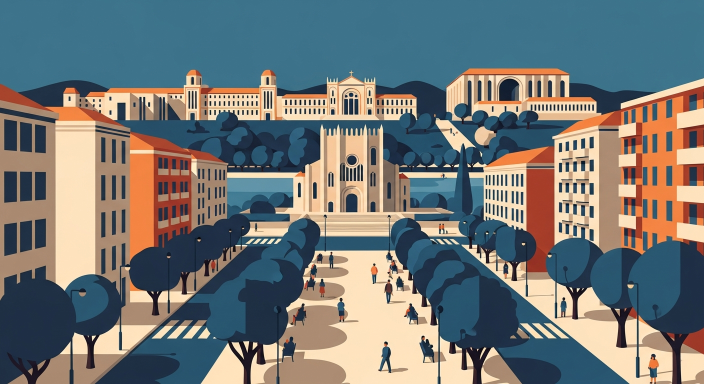 Art-deco illustration of Alvalade, Lisbon — Lisbon Property neighbourhood guide