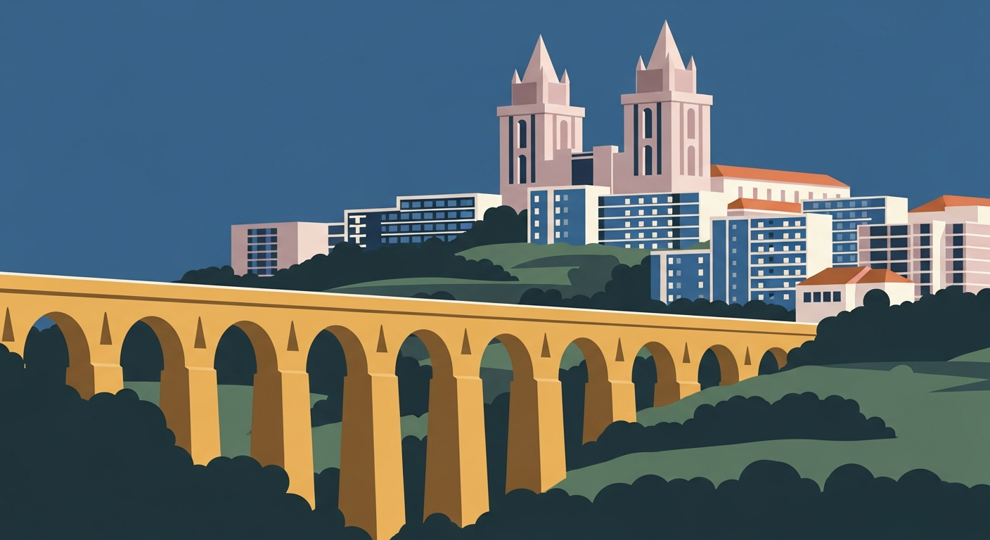 Art-deco illustration of Amoreiras, Lisbon — Lisbon Property neighbourhood guide