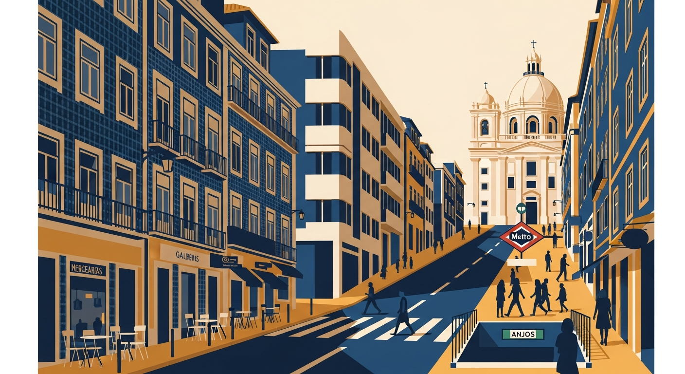Art-deco illustration of Anjos, Lisbon — Lisbon Property neighbourhood guide