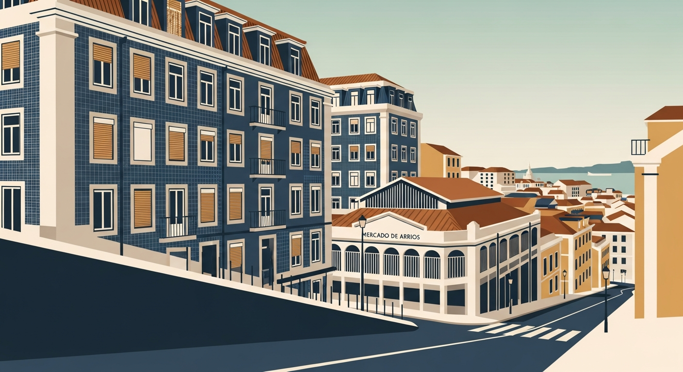 Art-deco illustration of Arroios, Lisbon — Lisbon Property neighbourhood guide