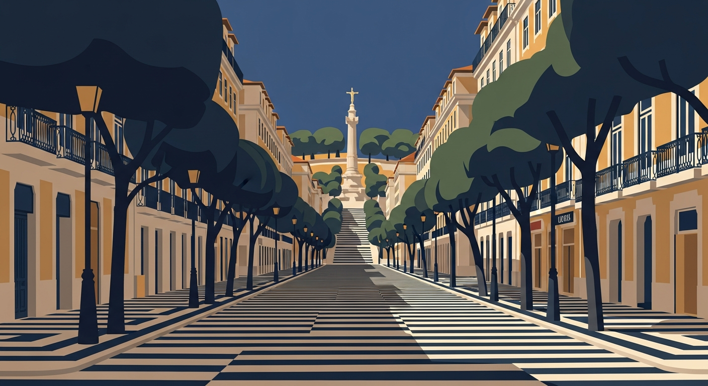 Art-deco illustration of Avenida da Liberdade, Lisbon — Lisbon Property neighbourhood guide