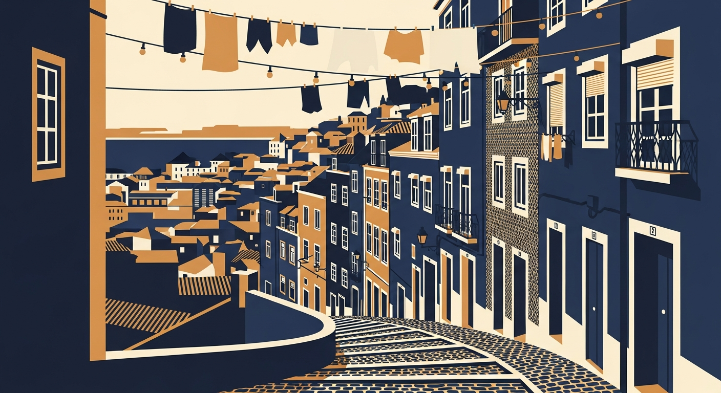 Art-deco illustration of Bairro Alto, Lisbon — Lisbon Property neighbourhood guide