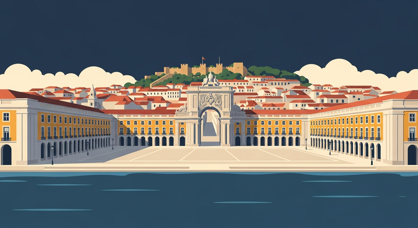 Art-deco illustration of Baixa, Lisbon — Lisbon Property neighbourhood guide