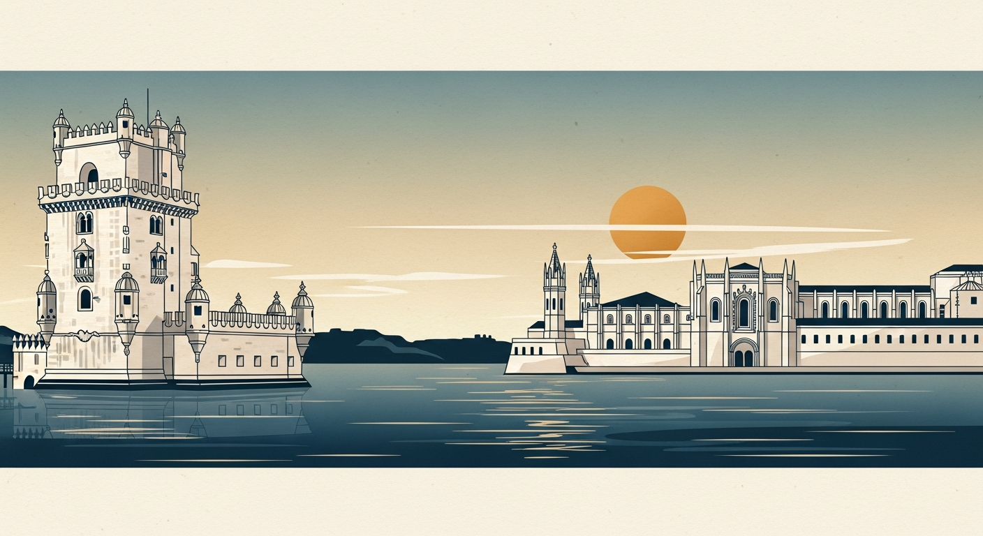 Ilustração art déco de Belém, Lisboa — guia de bairro Lisbon Property