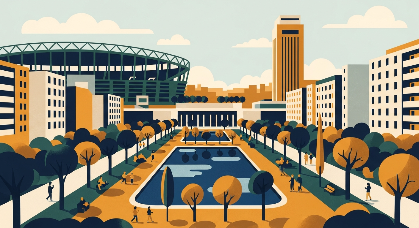Art-deco illustration of Campo Grande, Lisbon — Lisbon Property neighbourhood guide
