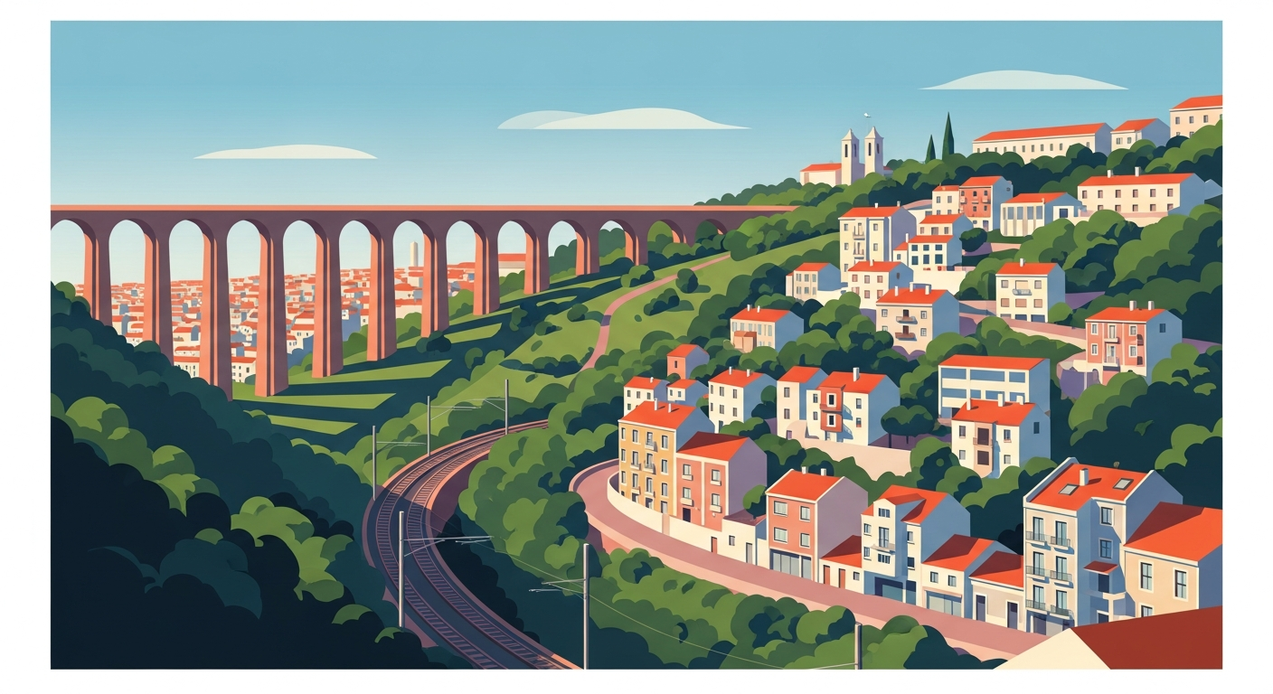 Art-deco illustration of Campolide, Lisbon — Lisbon Property neighbourhood guide