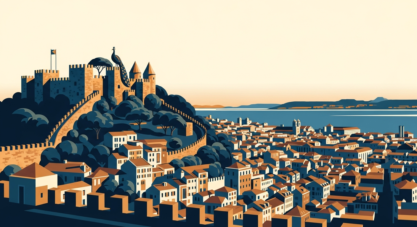 Art-deco illustration of Castelo, Lisbon — Lisbon Property neighbourhood guide