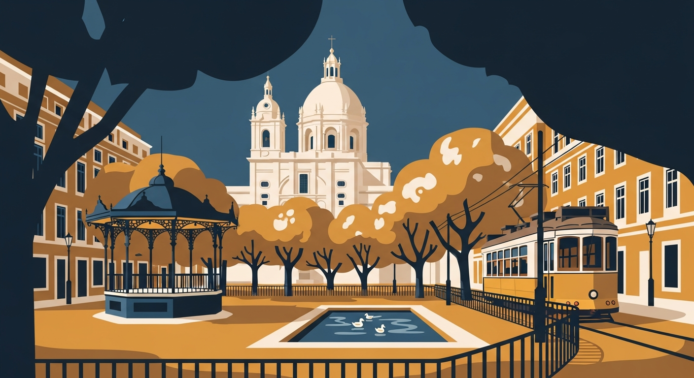 Art-deco illustration of Estrela, Lisbon — Lisbon Property neighbourhood guide