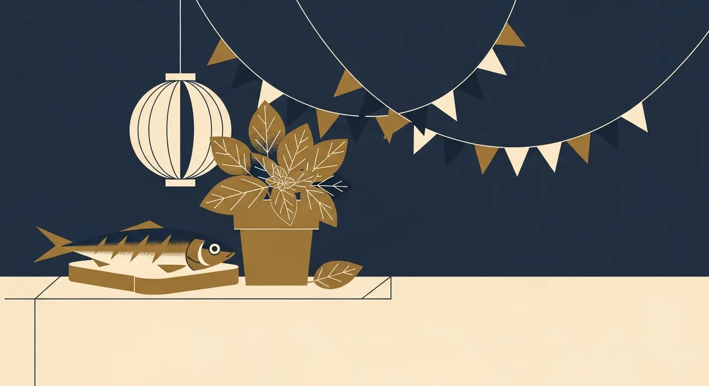 Illustration — A grilled sardine on a slice of bread beside a pot of basil