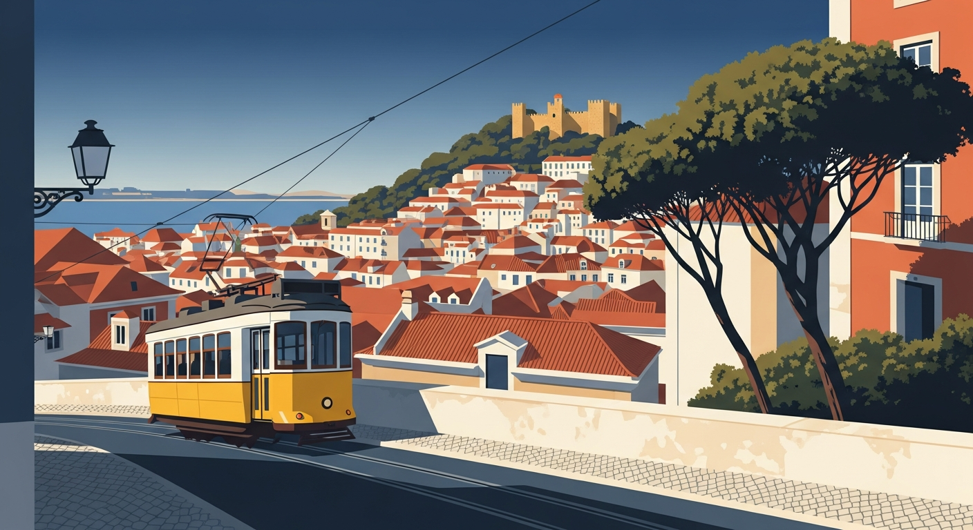 Art-deco illustration of Graça, Lisbon — Lisbon Property neighbourhood guide