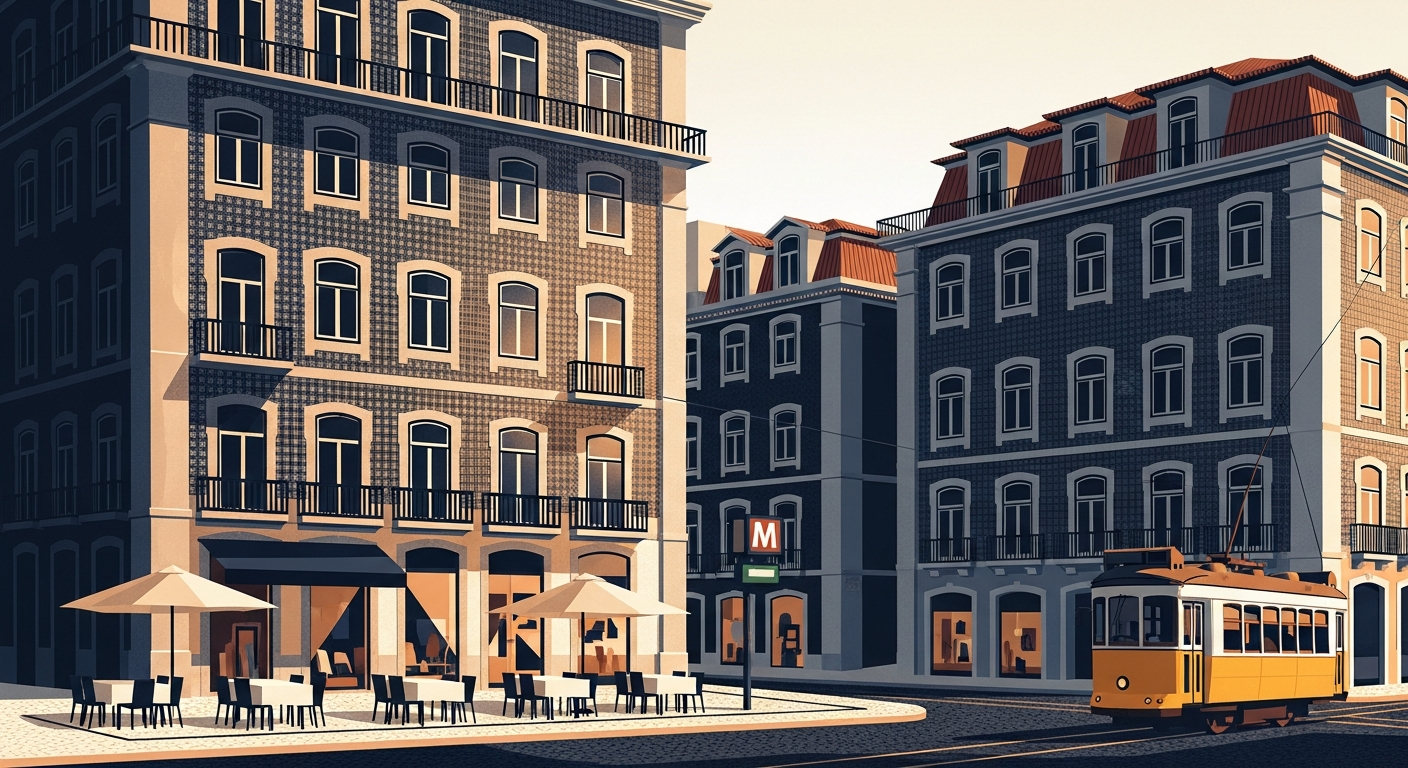 Art-deco illustration of Intendente, Lisbon — Lisbon Property neighbourhood guide