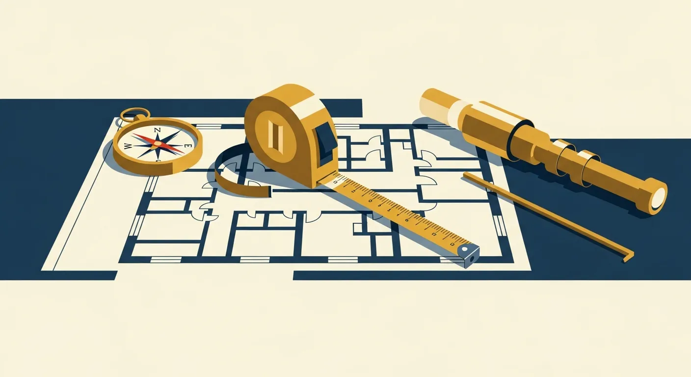 Illustration — A floor-plan spread out with a tape measure