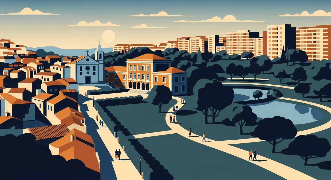 Art-deco illustration of Lumiar, Lisbon — Lisbon Property neighbourhood guide