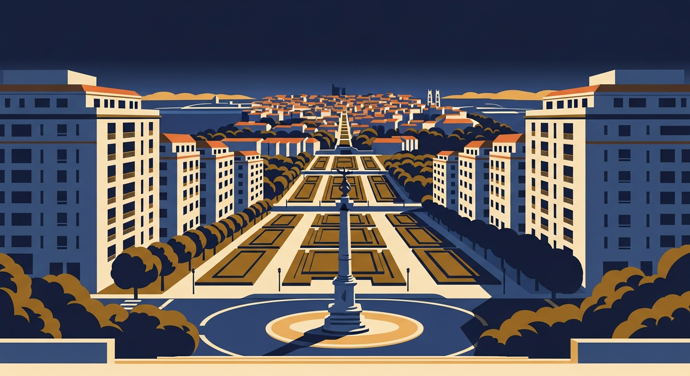 Art-deco illustration of Parque Eduardo VII, Lisbon — Lisbon Property neighbourhood guide