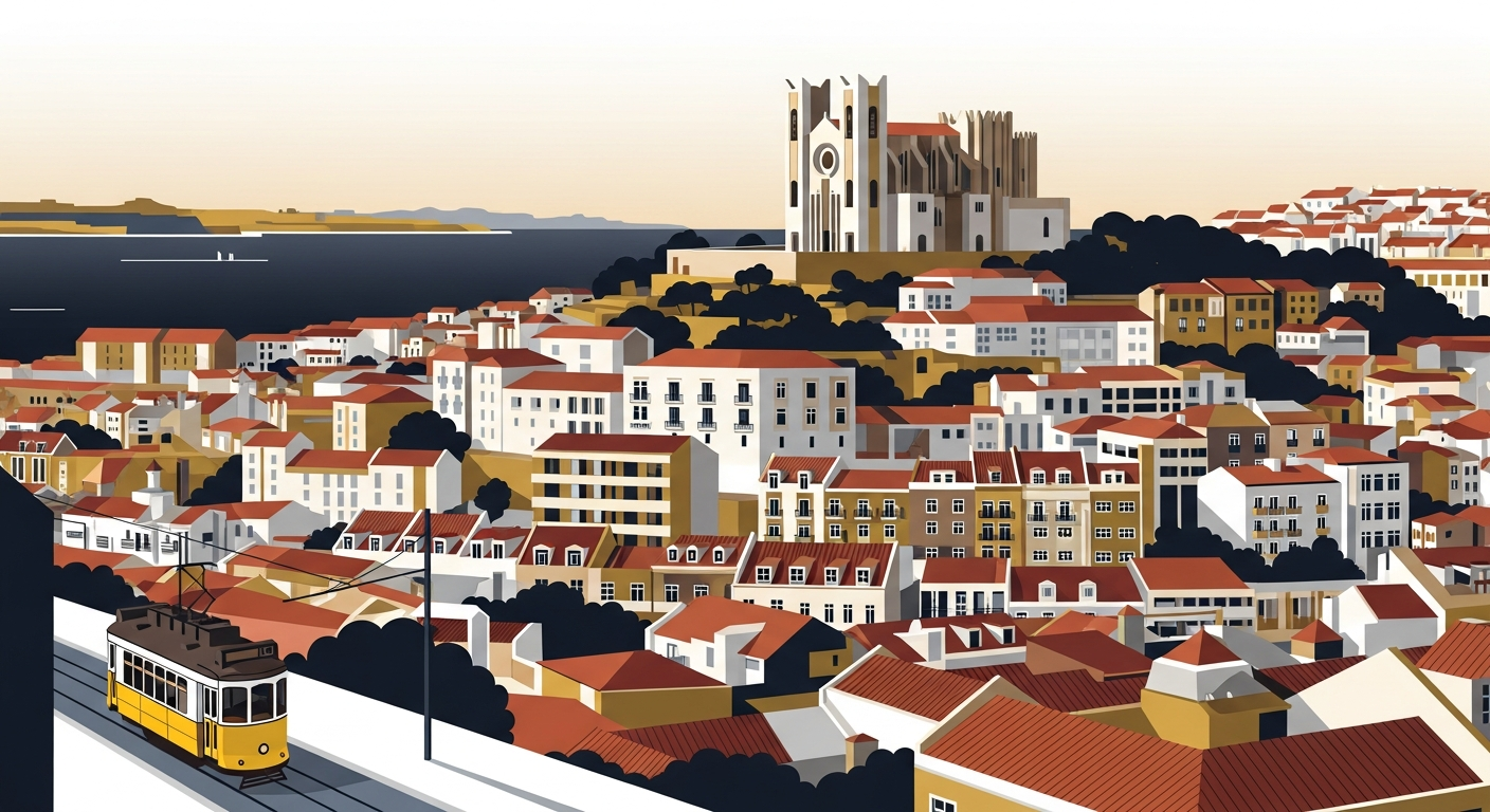 Art-deco illustration of Penha de França, Lisbon — Lisbon Property neighbourhood guide