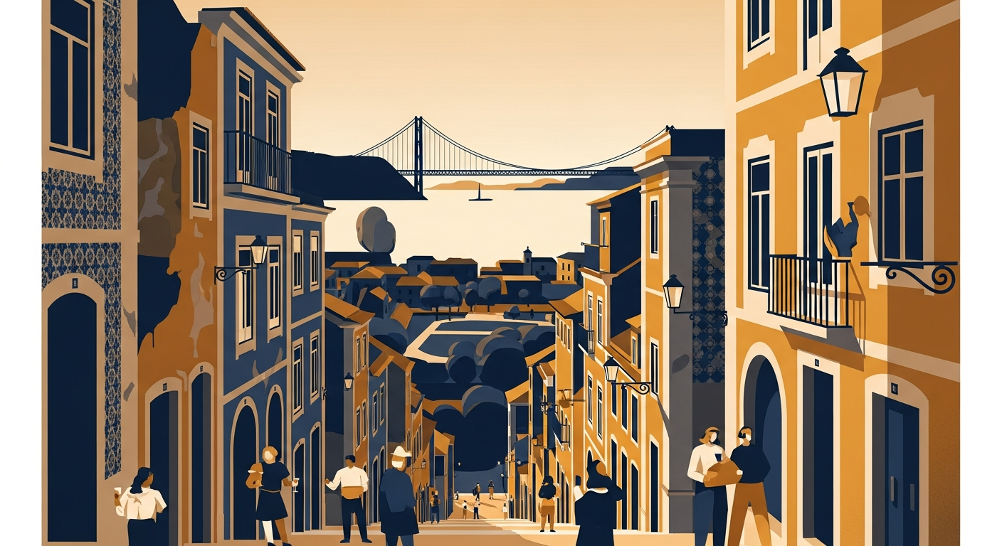 Art-deco illustration of Santos, Lisbon — Lisbon Property neighbourhood guide