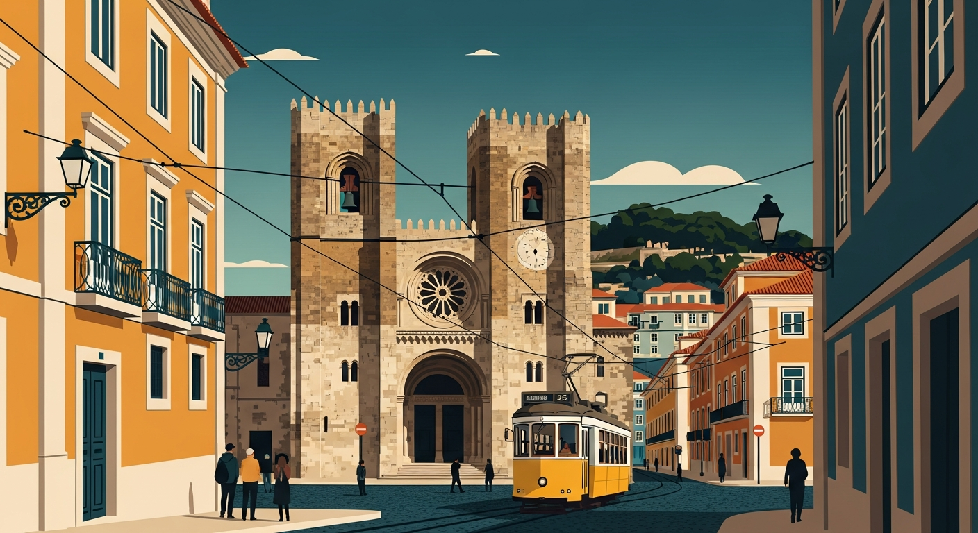 Art-deco illustration of Sé, Lisbon — Lisbon Property neighbourhood guide